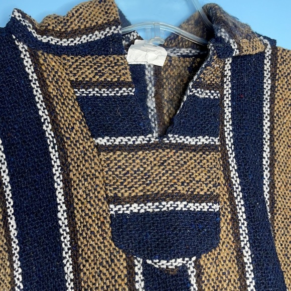Mexican Woven Navy Blue Stripes Baja Hoodie - Picture 4 of 7